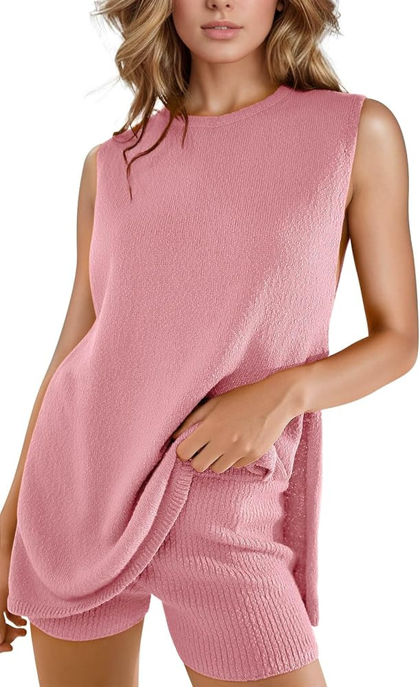 Imily Bela Womens Summer Sweater Sets Sleeveless Knit Tank Tops Matching Shorts 2 Piece Beach Vac... | Amazon (US)