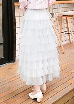 ebossy Women's Sweet Elastic Waist Tulle Layered Ruffles Mesh Long Tiered Skirt | Amazon (US)