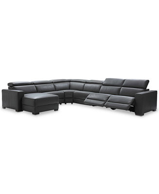 Furniture Nevio 6-pc Leather Sectional Sofa with Chaise, 2 Power Recliners and Articulating Headr... | Macys (US)