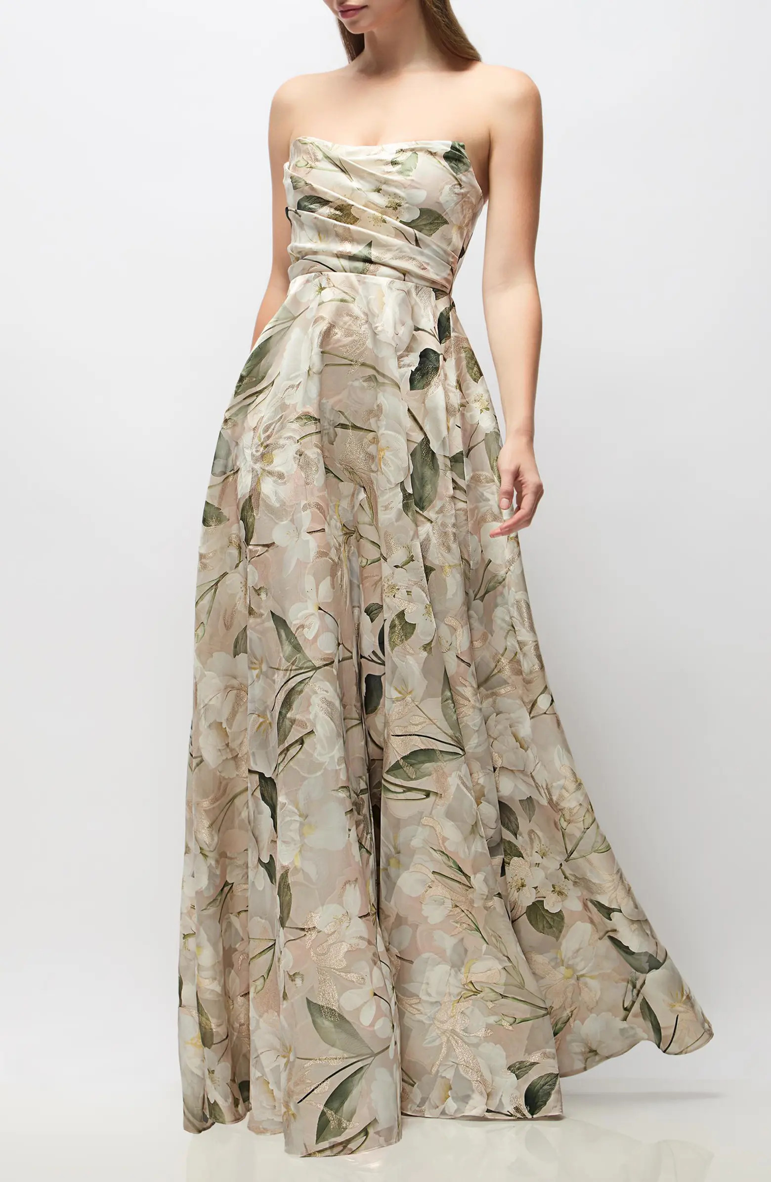 Alden Metallic Plumeria Strapless Organza Gown | Nordstrom