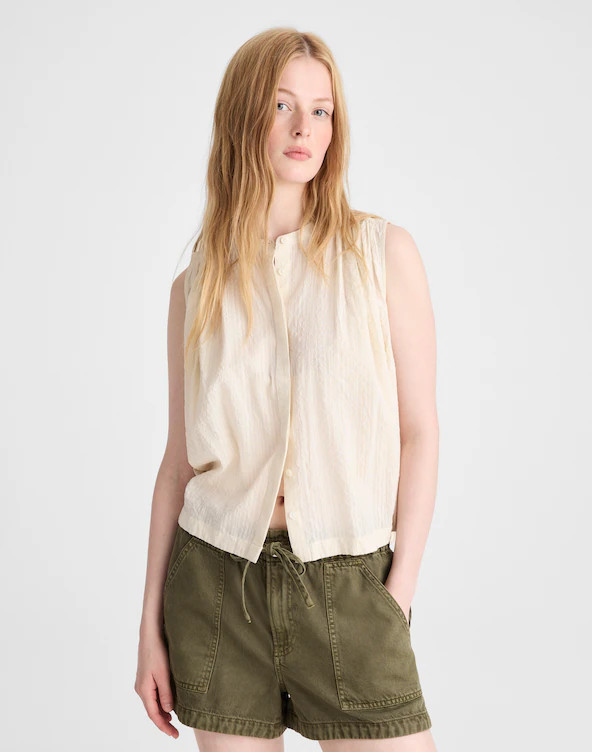 Shirred Button-Up Sleeveless Blouse | Madewell