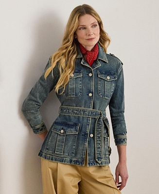 Women's Belted Denim Field Jacket | Macy's