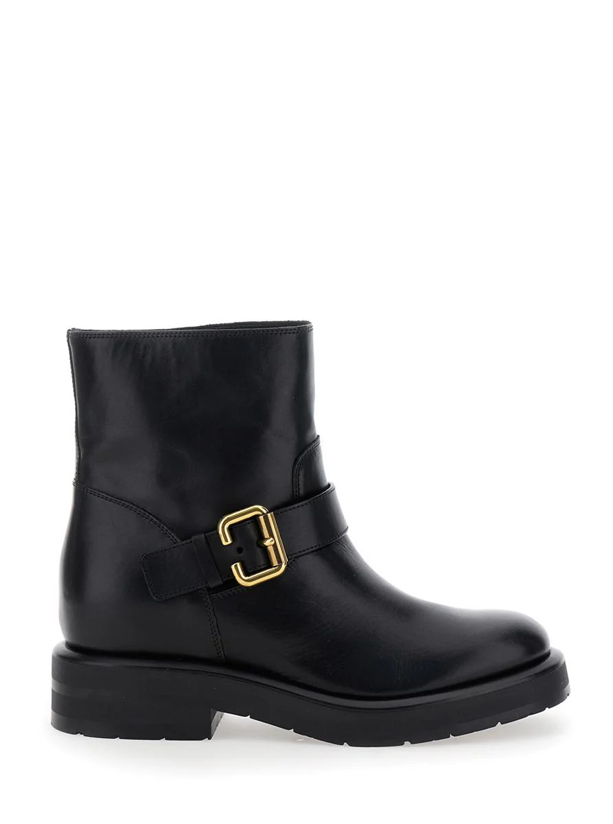 'Coddington' Black Ankle Boots With Paddington Buckle In Leather Woman | Baltini