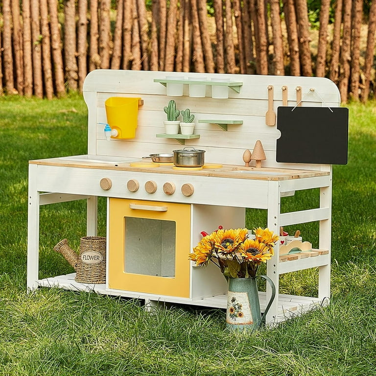 Giant bean Mud Kitchen for Kids Outdoor, Deluxe Wooden Toy Play Kitchen Set for Boys and Girls Ag... | Walmart (US)