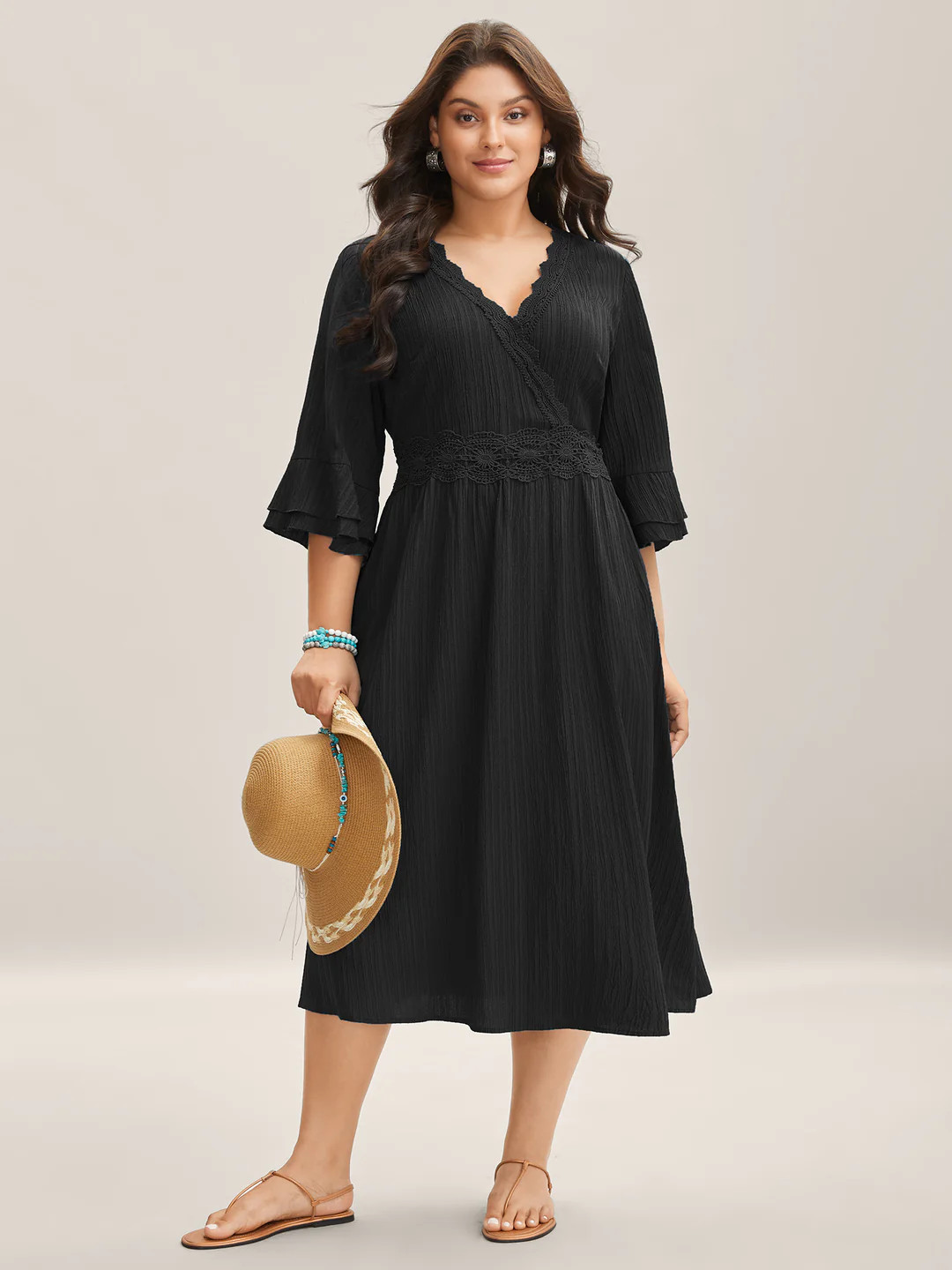Scalloped Lace Surplice Ruffled Midi Dress | Bloomchic