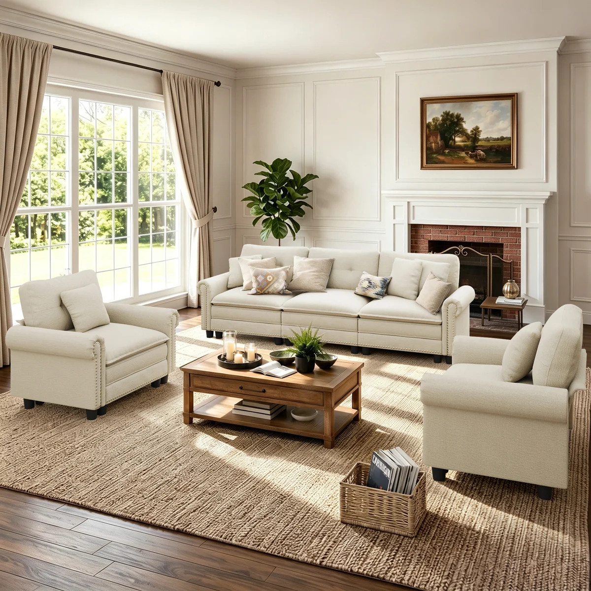 3-piece Upholstered Modular Sectional Sofa Sets With Nailhead Trim, Oversized Couch Set With Sofa... | Wayfair North America