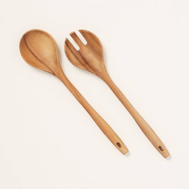 Wood Fork & Spoon Salad Serving Utensils Brown - Hearth & Hand™ with Magnolia | Target