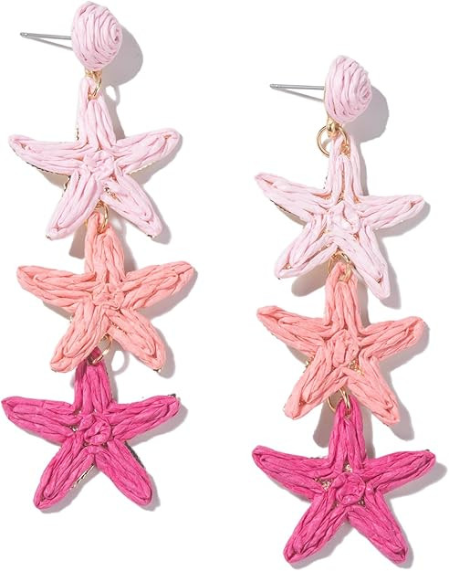 Boho Raffia Earrings Starfish Shell Seashell Dangle Drop Earrings Cute Statemnet Trendy Summer Be... | Amazon (US)