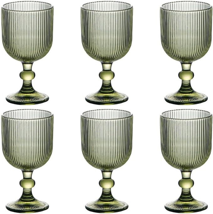 Taganov Green Drinking Glasses set of 6 Big Wine Goblets Vintage Colored Glassware 13 oz for Wedd... | Amazon (US)
