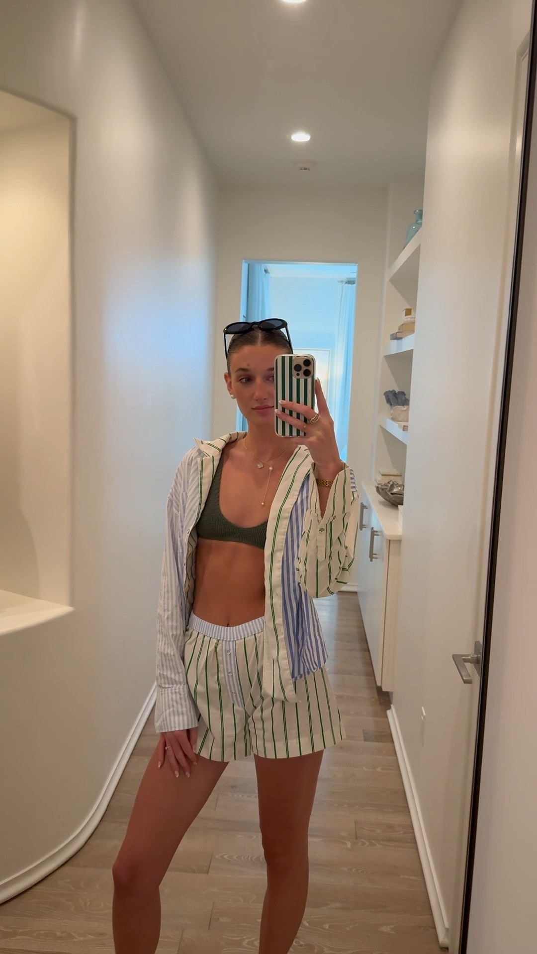 Princess Polly blue and green striped shorts with blue and green striped button-down. Green bikini. Amazon fashion. Affordable fashion. Beach outfits. Vacation outfit. Travel outfit. Outfit inspiration. Resort looks. Preppy outfit. Matching set. Sunglasses. Clean girl aesthetic. Swim outfit. Copenhagen style. Stockholm style. East coast stylee

#LTKTravel #LTKSwim #LTKStyleTip