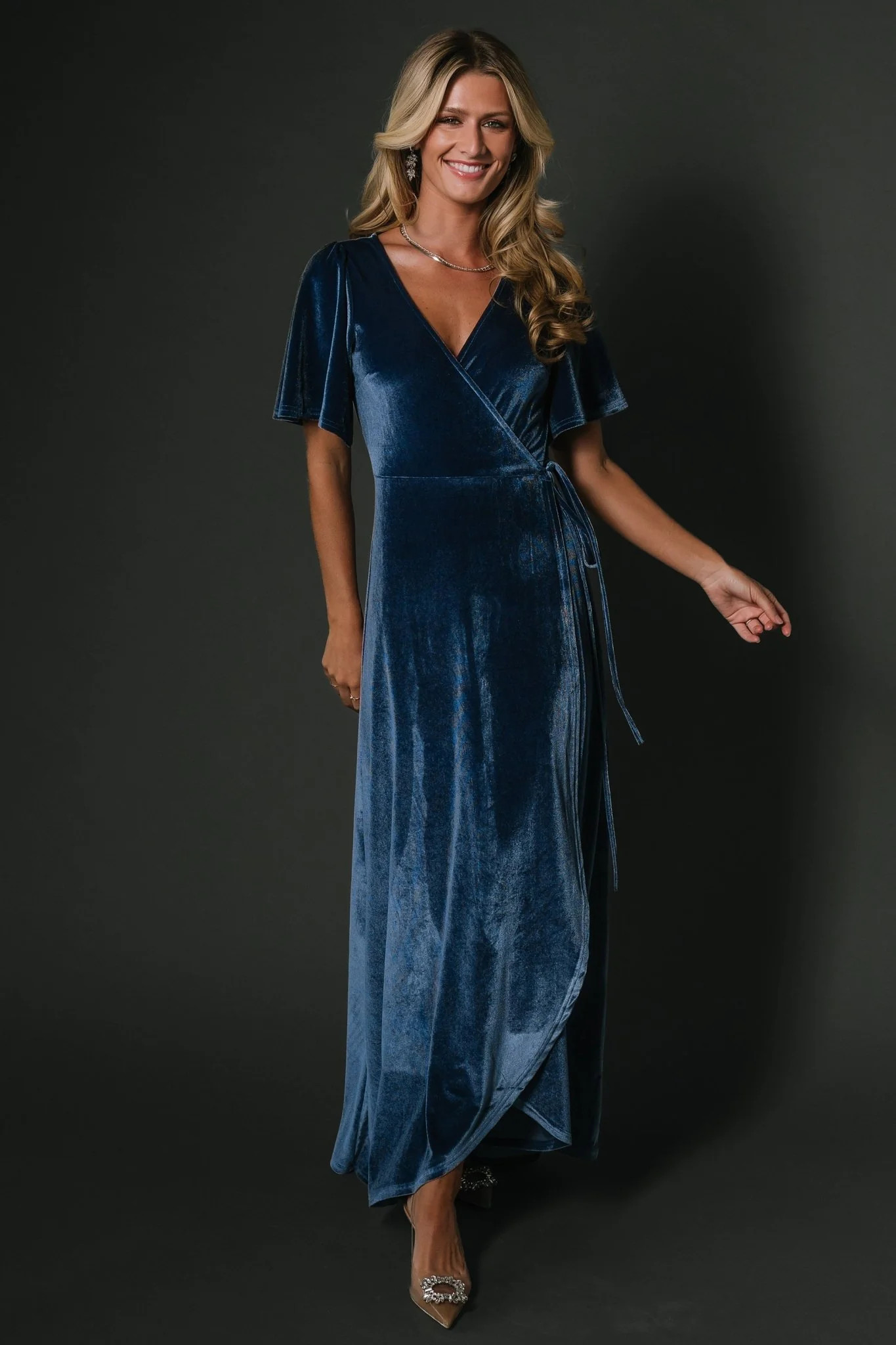 Katelyn Velvet Maxi Wrap Dress | Blue | Baltic Born