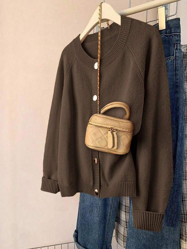 EMERY ROSE Plus Size Casual Solid Color Cardigan, Autumn/Winter | SHEIN