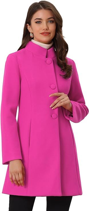 Allegra K Women's Winter Overcoat Mid-Long Stand Collar Single Breasted Coat Outerwear | Amazon (US)