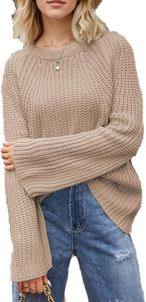 Womens Sweaters Loose Long Sleeve Crewneck Crochet Pullover Sweater Fall Casual Pullover Tops for... | Amazon (US)