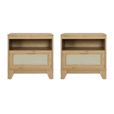 Manhattan Comfort Sheridan Cane 1-Drawer Nightstand Set of 2 | Ashley | Ashley Homestore