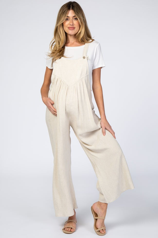 Beige Linen Maternity Overalls | PinkBlush Maternity
