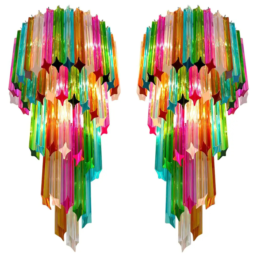 Pair of Italian Sconces Venini Style 41 Multi-Color Quadriedri, Murano, 1980s | 1stDibs