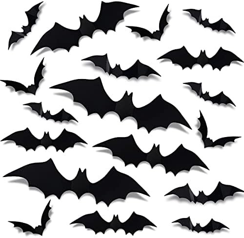 24 PCS DIY Halloween Party Supplies PVC 3D Small Decorative Scary Bats Wall Decal Wall Sticker with  | Amazon (US)
