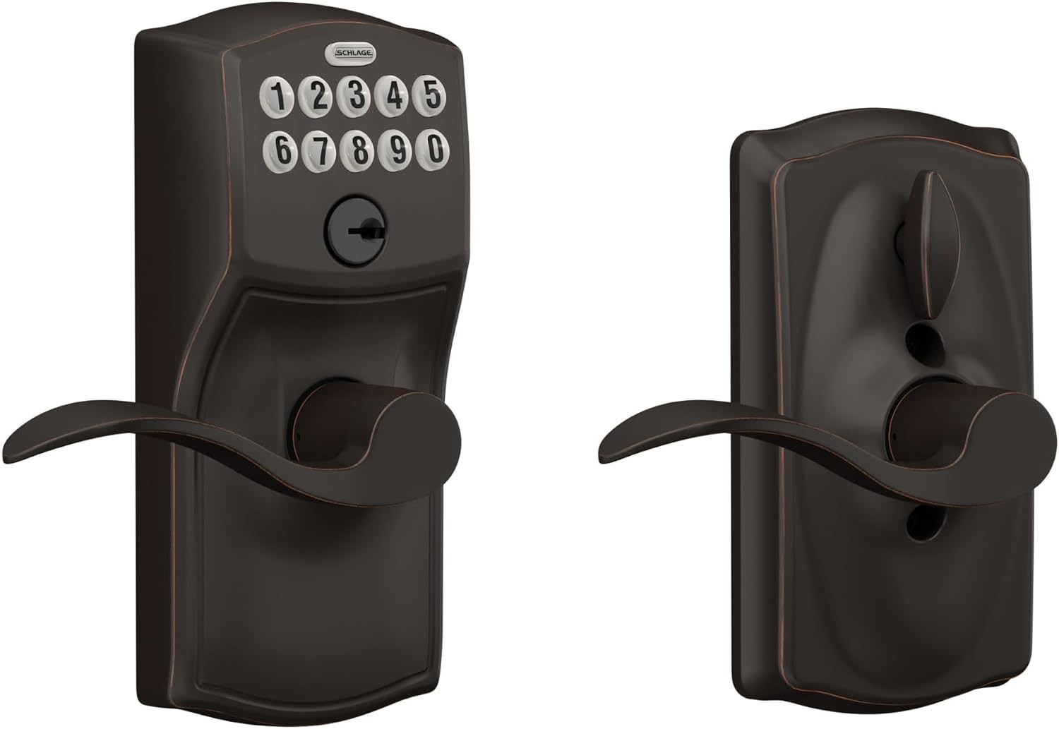 Schlage Electronic Keypad Lock, Lever Handle, Camelot Trim, Aged Bronze | Amazon (US)