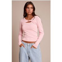 Pink Fine Knit Twist Neck Long Sleeve Top | PrettyLittleThing US