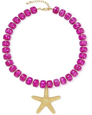 Chunky Beaded Starfish Shell Necklace for Women Colorful Boho Summer Chain Choker Beach Necklace ... | Amazon (US)