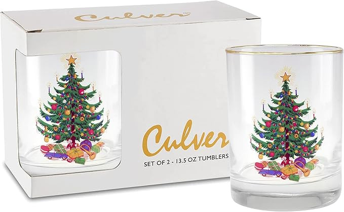 Culver 22k Gold Rim Christmas Tree DOF Double Old-Fashioned Holiday Glass, 13.5-Ounce, Gift Boxed... | Amazon (US)