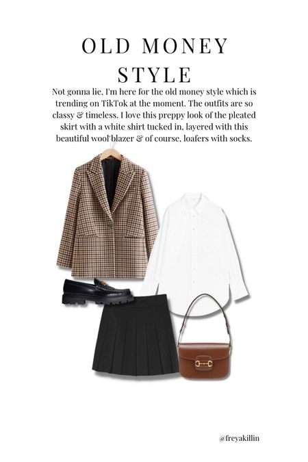 Not gonna lie, I'm here for the old money style which is trending on TikTok at the moment. The outfits are so classy & timeless. I love this preppy look of the pleated skirt with a white shirt tucked in, layered with this beautiful wool blazer & of course, loafers with socks.

#LTKstyletip #LTKSeasonal #LTKeurope