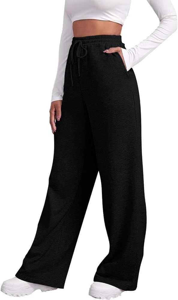 Baggy Wide Leg Sweatpants for Women Fleece High Waist Joggers with Pockets Lightweight Comfy Draw... | Amazon (US)