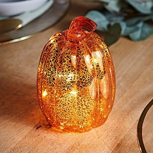 Lights4fun, Inc. Orange Glass Pumpkin Battery Operated LED Fall Thanksgiving Light Up Decoration | Amazon (US)
