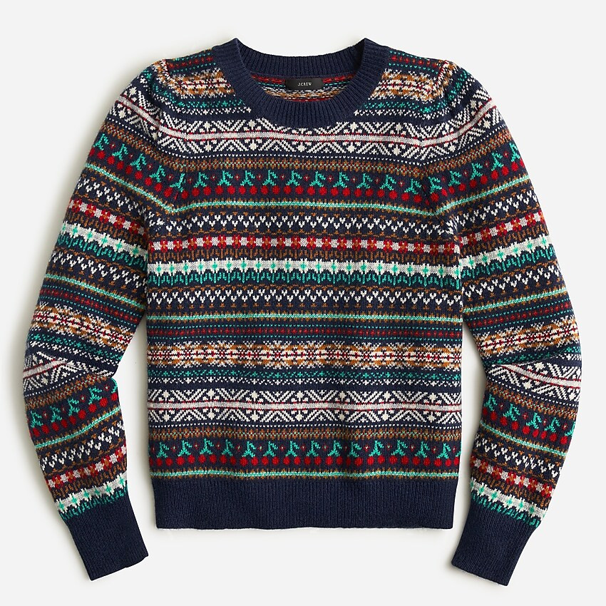 Puff-sleeve Fair Isle crewneck sweater | J. Crew US