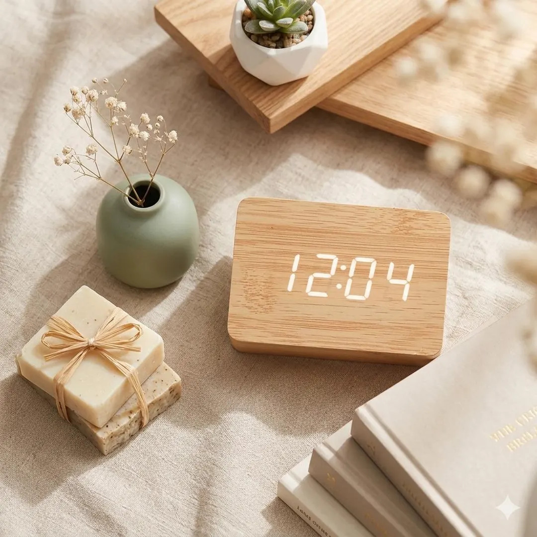 Wooden Digital Alarm Clock With Temperature, LED Desk Clock for Bedroom Nightstand Decor - Etsy | Etsy (Global)