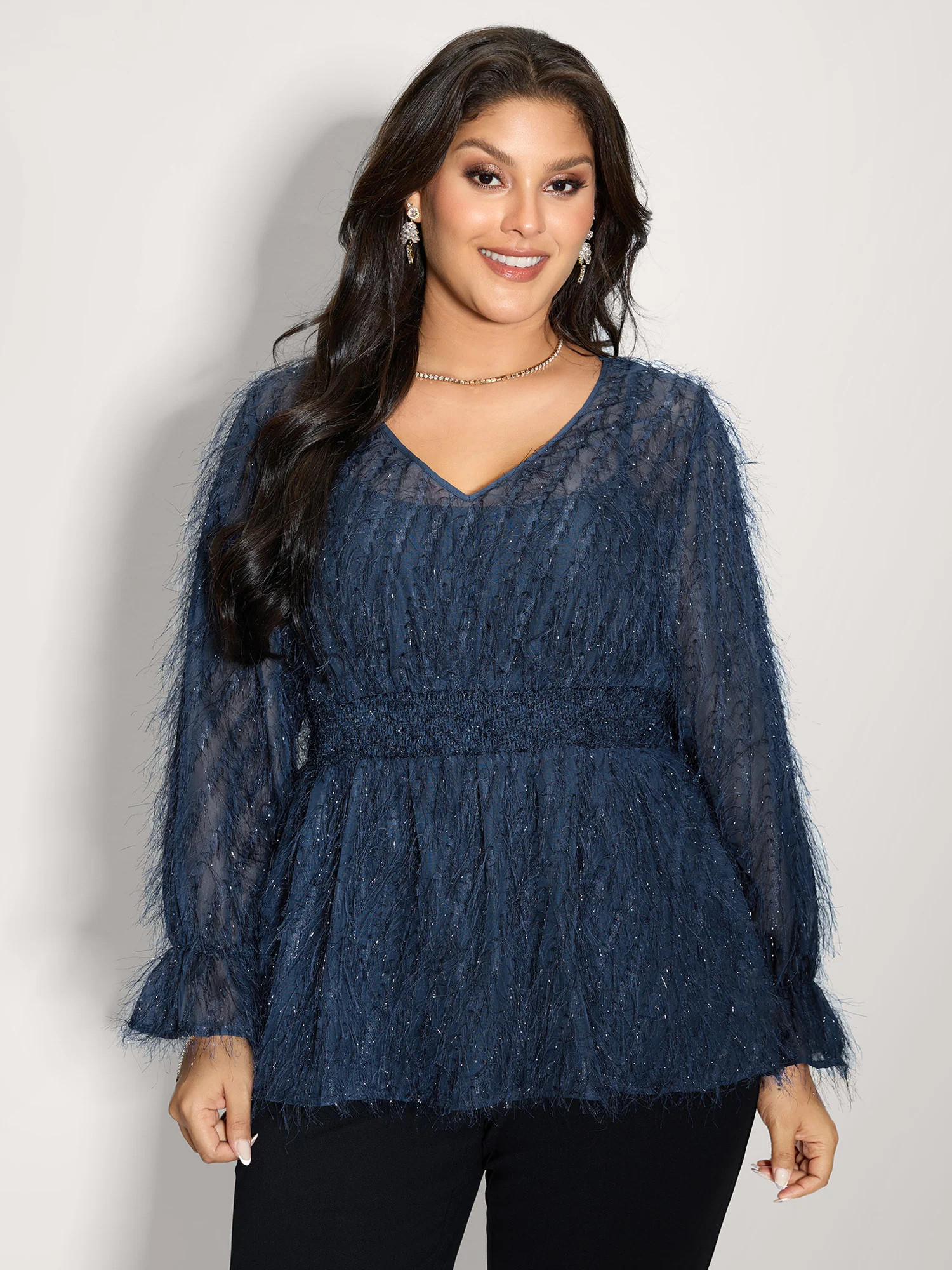 Textured Shirred Waist Sheer Blouse | Bloomchic