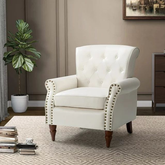 14 Karat Home Mid Century Club Chair Upholstered Lounge Armchair  Living Room Bedroom Adult White | Walmart (US)