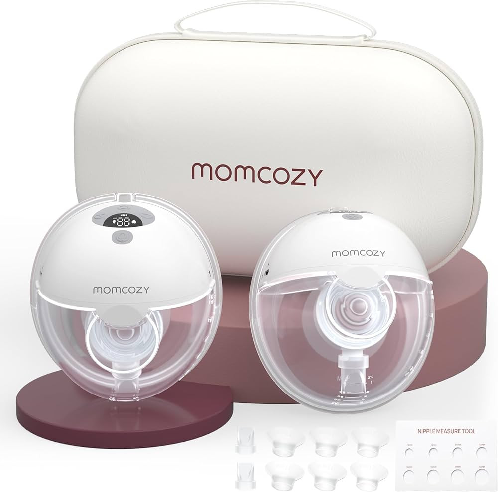 Momcozy Breast Pump Hands Free M5, Wearable Breast Pump of Baby Mouth Double-Sealed Flange with 3 Modes & 9 Levels, Electric Breast Pump Portable - 24mm, 2 Pack Quill Gray | Amazon (US)