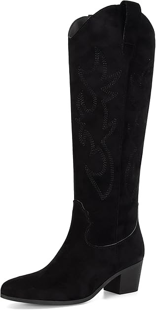 STALOV Cowboy Boots for Women,Western Pointed Toe Chunky Heel Pull-On Knee High Cowgirl Boots Fas... | Amazon (US)