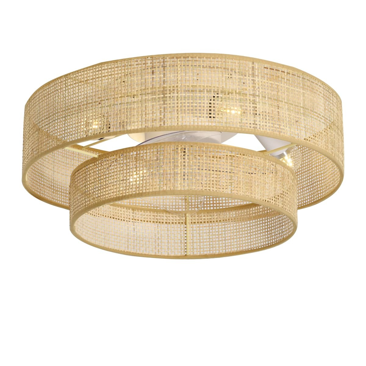 20" Boho Bamboo Small Caged Wicker Rattan DC Low Profile Flush Mount Ceiling Fans with Lights and... | Amazon (US)