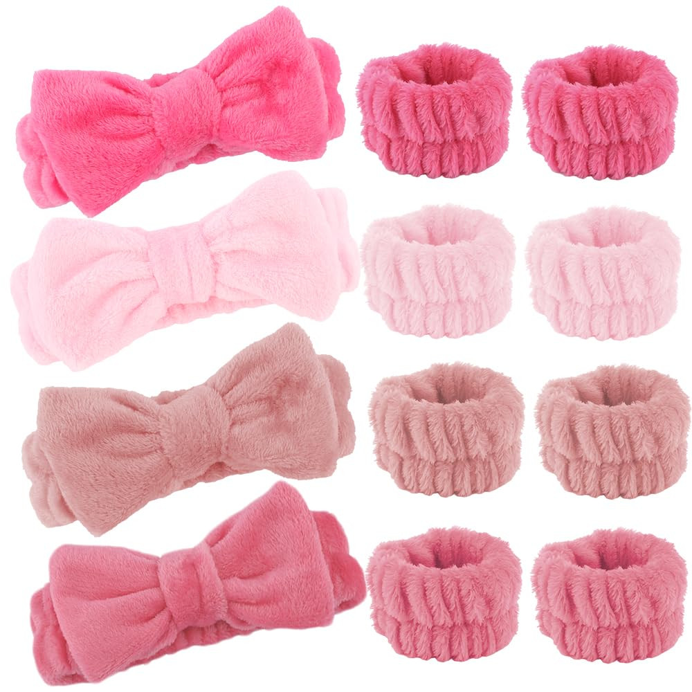 AOPRIE SPA Headbands for Washing Face Makeup Headbands with Bow Hair Band Women Facial Head Band Laurel Wrist Towel Wraps For Shower Face Mask Red Pink, 12 Pack | Amazon (US)