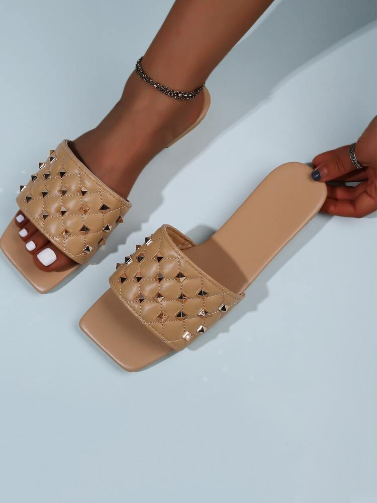 Spiked Decor Quilted Slide Sandals | SHEIN
