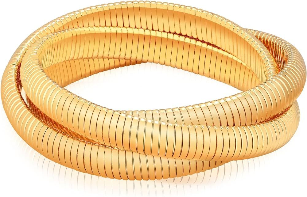 BONJOULRY Gold Bangle Bracelets Set for Women Men Stretchy Link Chain Bracelet Flexible Wide Wris... | Amazon (US)