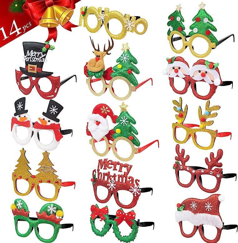 Christmas Glasses Party Decorations, 14 Pcs Glitter Holiday Glasses Frames Party Favor Supplies for  | Amazon (US)