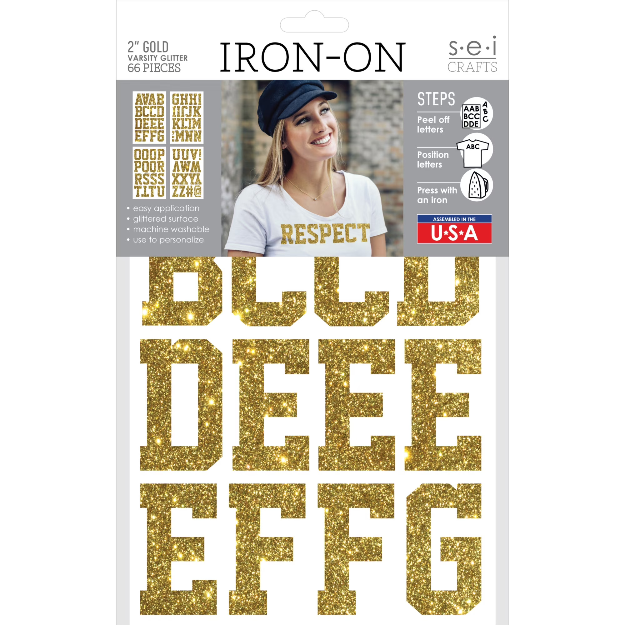 SEI 2-inch Varsity Glitter Iron-on Heat Transfer Letters, Gold - Walmart.com | Walmart (US)