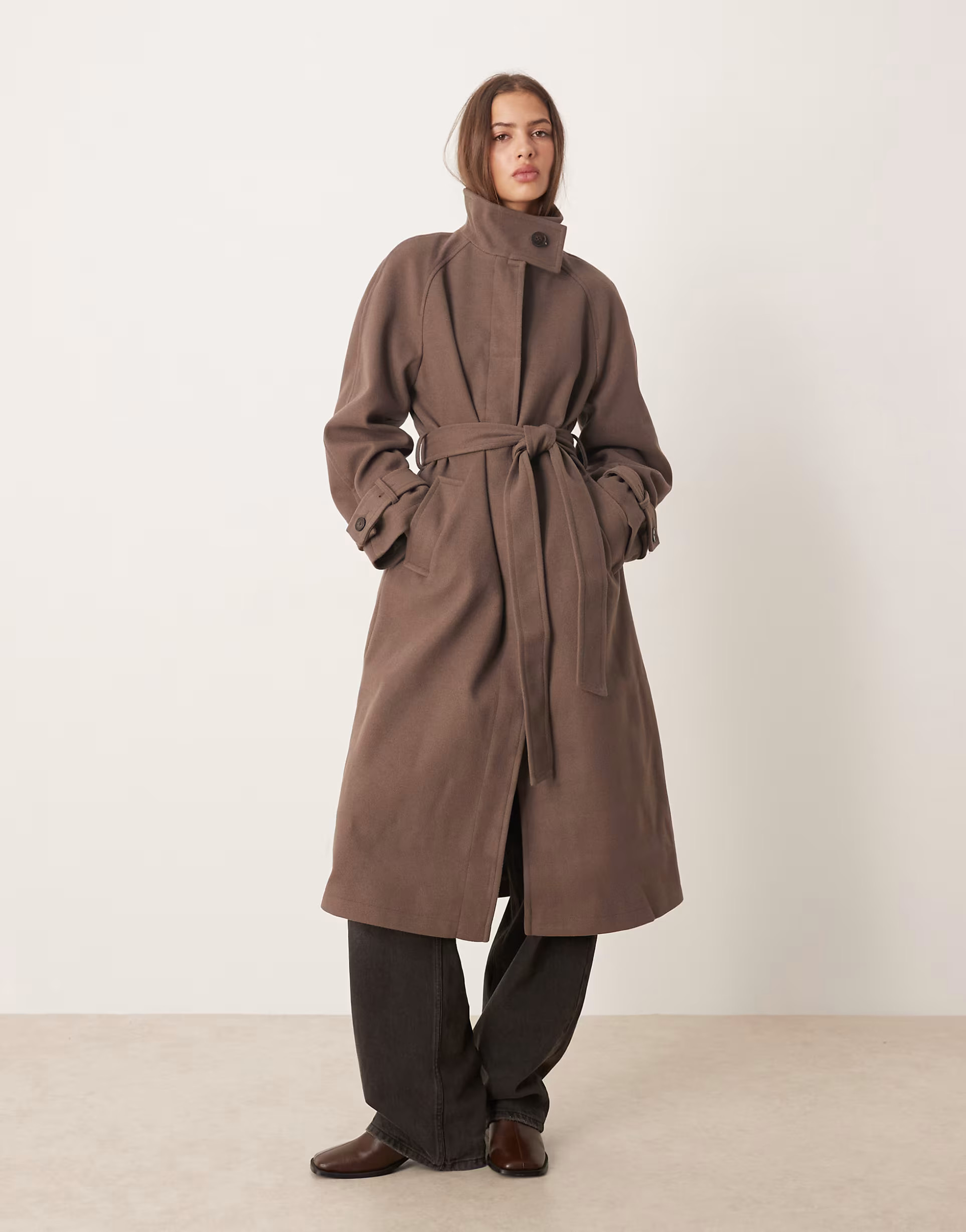 ASOS DESIGN funnel neck longline formal trench coat in mocha | ASOS (Global)