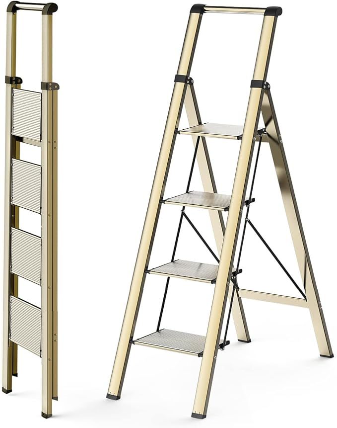 WOA WOA Step Ladder 4 Step Folding, Lightweight Portable Stepladder with Anti-Split Pedal, Ladder... | Amazon (US)