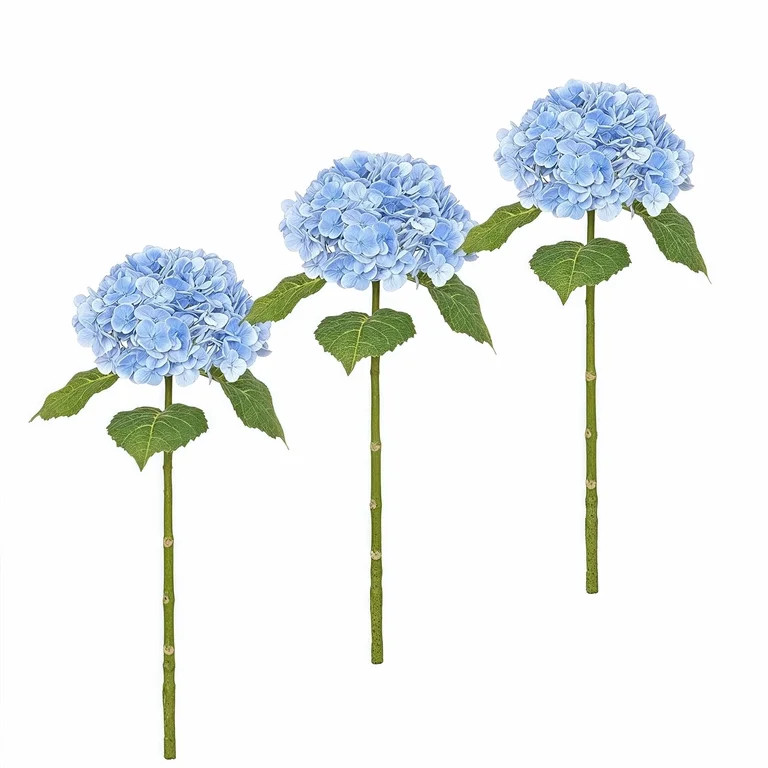 21" Blue Hydrangea Artificial Flowers, Real Touch Full Latex, Long Stem with Leaves, for Home Dec... | Walmart (US)