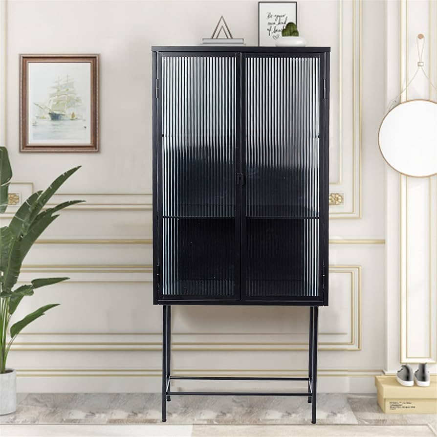 Retro Style Fluted Glass Storage Cabinet,Corner Cabinet Sideboard Dual Doors 3 Detachable Wide Sh... | Amazon (US)