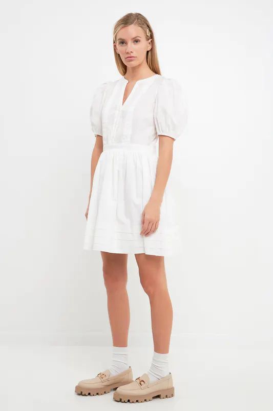 English Factory Poplin Bib Fit & Flare Dress - White - L | Verishop