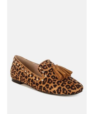Niloha Studs & Tassels Detail Leopard Loafers - Macy's | Macy's
