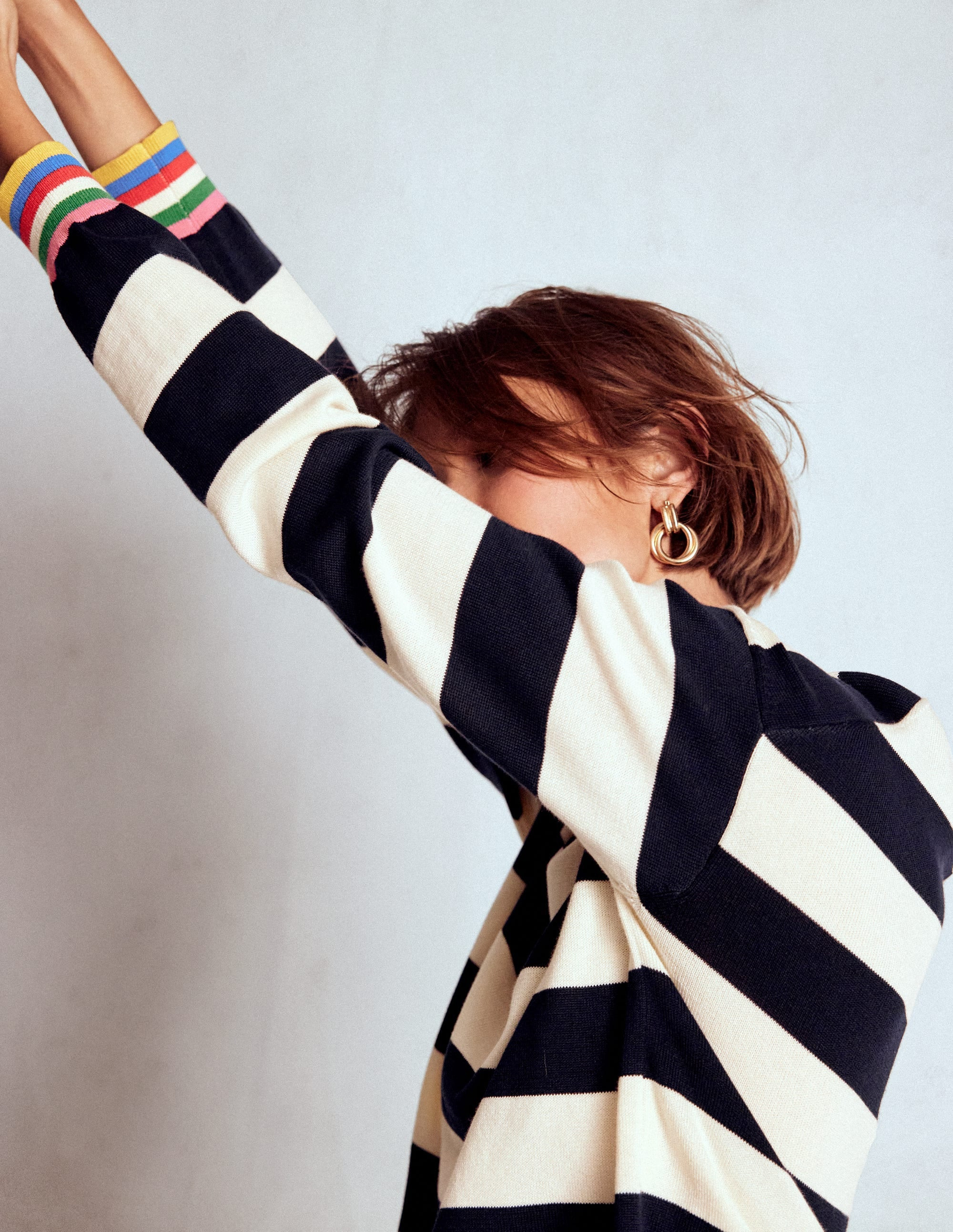 Lara Relaxed Cotton Jumper-Navy, Ivory Stripe | Boden (US)