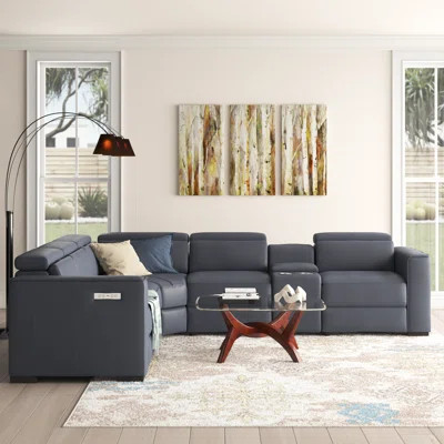 Graddy 138" Wide Genuine Leather Reversible Reclining Corner Sectional | Wayfair North America
