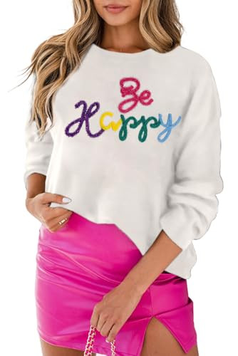 LEMAFER Women 2025 Merry Christmas Round Neck Sequin Letters Sweater Casual Solid Slogan Long Sle... | Amazon (US)